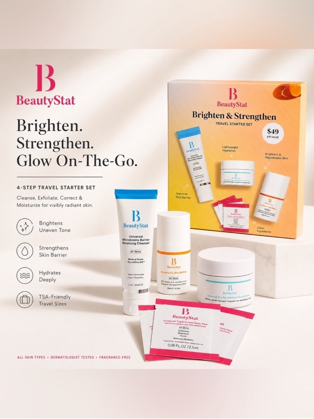 BeautyStat Brighten & Strengthen Travel Starter Set NEW